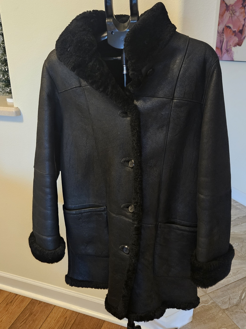 Sheepskin Coat Black Large